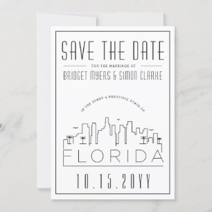 Florida Wedding   Stilisierte Skyline Save the Dat Einladung