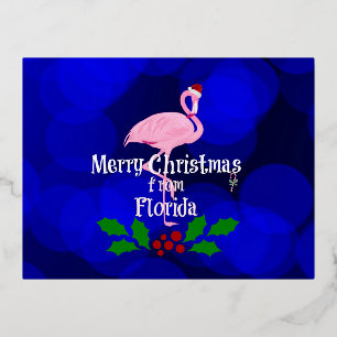 Florida Weihnachtsgrüße von Santa Flamingo Folien Feiertagspostkarte