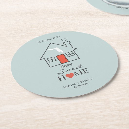Florida Zuhause Sweet Zuhause Personalisiert Runder Pappuntersetzer (Angewinkelt)