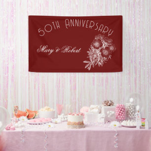 Florierte 50. Hochzeitstag - Burgund und Weiß Banner
