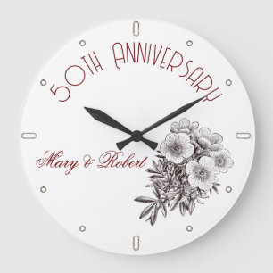 Florierte 50. Hochzeitstag - personalisiert  Große Wanduhr