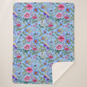Floriographie in Blue Sherpa Blanket Sherpadecke
