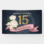 Florische Marine und Gold 15. Hochzeitstag Banner (Horizontal)