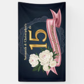 Florische Marine und Gold 15. Hochzeitstag Banner (Vertikal)