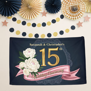 Florische Marine und Gold 15. Hochzeitstag Banner