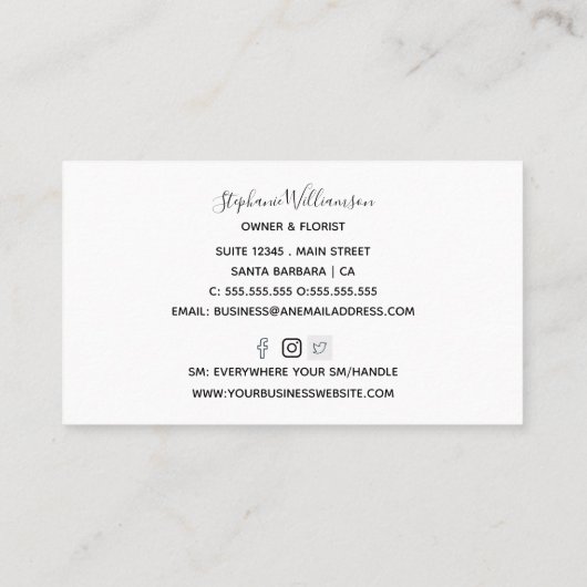 Florist | Blumen Shop Niedliche Visitenkarte (Rückseite)