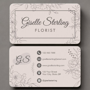 Florist Floral Blush Rosa Blumen Visitenkarte