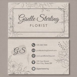 Florist Florales Beige Leinen Florale Linienkunst Visitenkarte