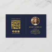 Florist Foto QR-Code Navy und Gold Visitenkarte (Rückseite)