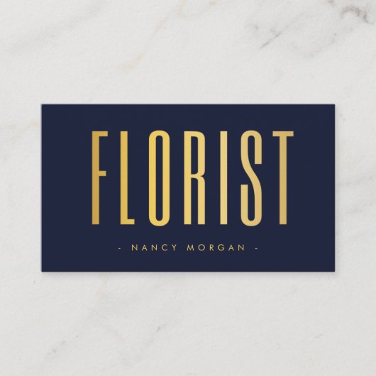 Florist Foto QR-Code Navy und Gold Visitenkarte (Vorderseite)