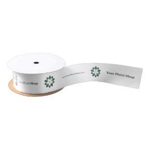 🎀 Florist Green Blossom Logo und Custom White Satinband