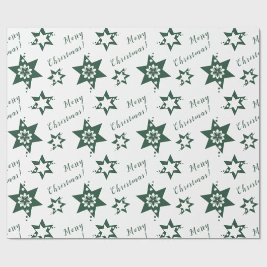 🌟 Florist Green Starry Frohe Weihnachten Weiß Geschenkpapier (Flach)