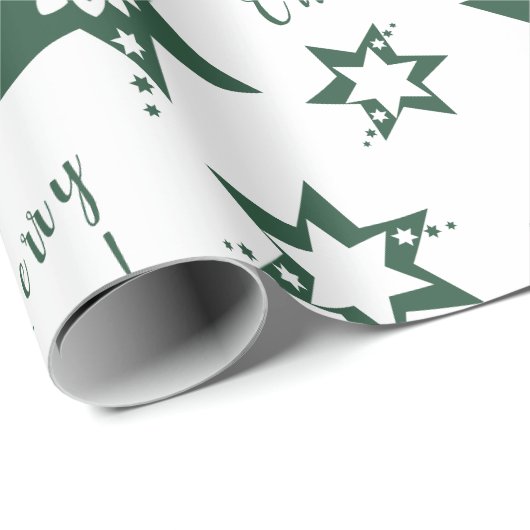 🌟 Florist Green Starry Frohe Weihnachten Weiß Geschenkpapier (Rolleneckpunkt)