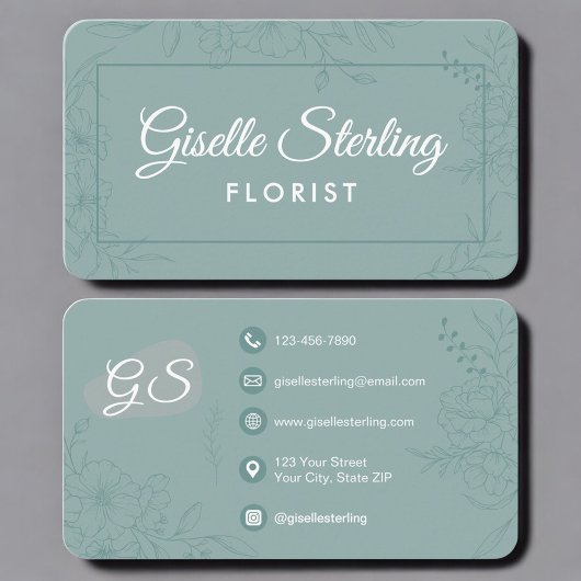 Florist Green Teal Floral Visitenkarte