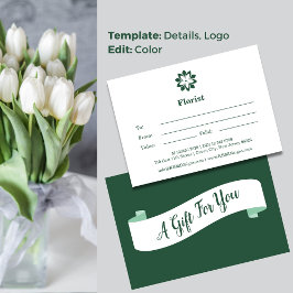💝 Florist Green & White-Geschenkzertifikat Mitteilungskarte