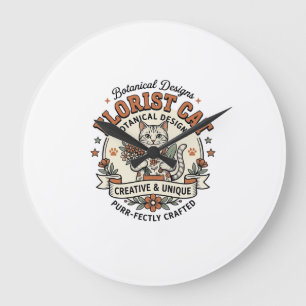 Florist Katze Florist Katze Vintage Vector Art-Shi Große Wanduhr