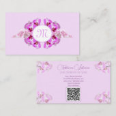 Florist orchid flower monogram calligraphy QR-Code Visitenkarte (Vorne/Hinten)