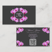 Florist orchid flower monogram calligraphy QR-Code Visitenkarte (Vorne/Hinten)