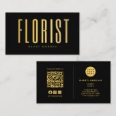 Florist QR-Code-Logo Schwarz und Gold Visitenkarte (Vorne/Hinten)