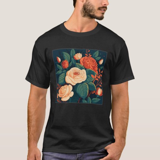 Florist Roses Pattern Illustration Flowers Leaf Wo T-Shirt (Vorderseite)