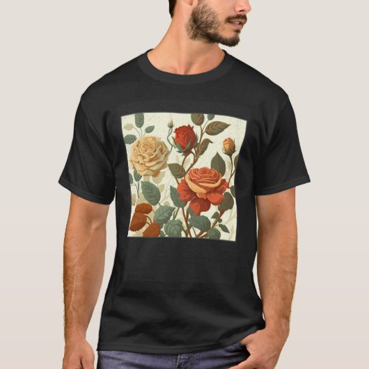 Florist Roses Pattern Illustration Flowers Leaf Wo T-Shirt (Vorderseite)
