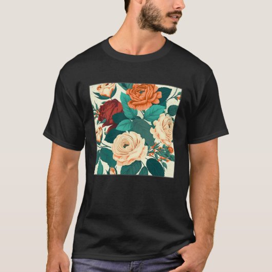 Florist Roses Pattern Illustration Flowers Leaf Wo T-Shirt (Vorderseite)