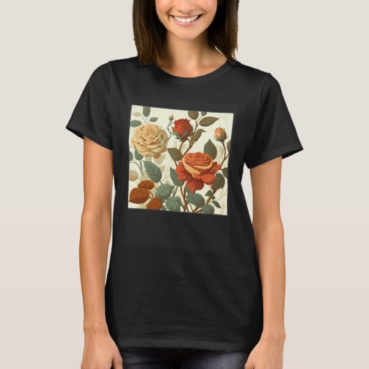 Florist Roses Pattern Illustration Flowers Leaf Wo T-Shirt (Vorderseite)