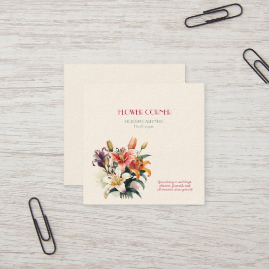 Florist Shop Lilies Quadratische Visitenkarte (Vorderseite/Rückseite Beispiel)