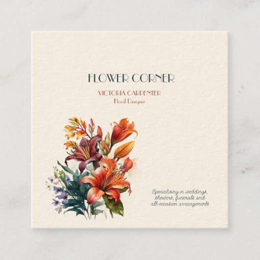 Florist Shop Lilies Quadratische Visitenkarte (Vorderseite)
