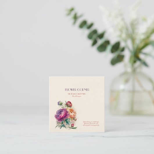 Florist Shop Peonies Quadratische Visitenkarte (Stehend Vorderseite)