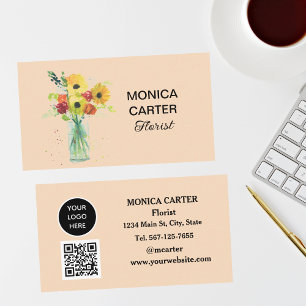 Florist Social Media QR Code Floral Elegant Visitenkarte