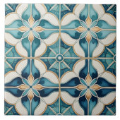 Flormarokkanisches Fliesenmuster#1 Aquamarines wei Fliese (Vorderseite)