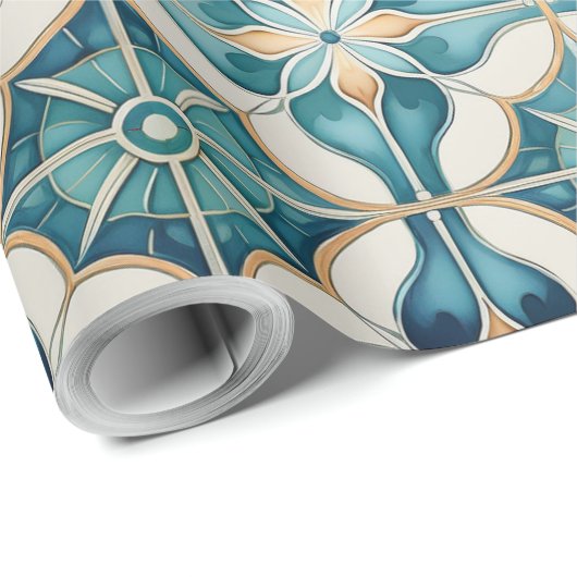 Flormarokkanisches Fliesenmuster#1 Aquamarines wei Geschenkpapier (Rolleneckpunkt)