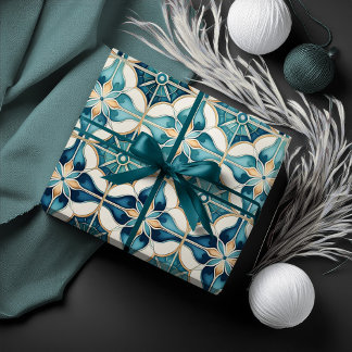 Flormarokkanisches Fliesenmuster#1 Aquamarines wei Geschenkpapier