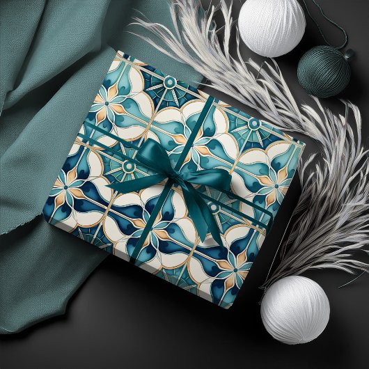Flormarokkanisches Fliesenmuster#1 Aquamarines wei Geschenkpapier