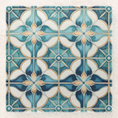 Flormarokkanisches Fliesenmuster#1 Aquamarines wei Glasuntersetzer (Vorderseite)