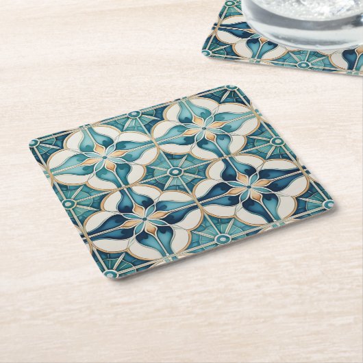 Flormarokkanisches Fliesenmuster#1 Aquamarines wei Rechteckiger Pappuntersetzer (angewinkelt)