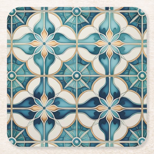 Flormarokkanisches Fliesenmuster#1 Aquamarines wei Rechteckiger Pappuntersetzer (Vorderseite)