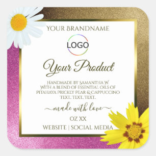 Florrosa Gold Glitzer Logo für weiße Produktmarken Quadratischer Aufkleber