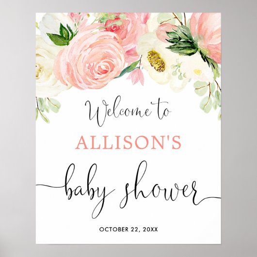 Florrosa goldfarbenes Mädchen Babydusche Begrüßung Poster (Vorne)