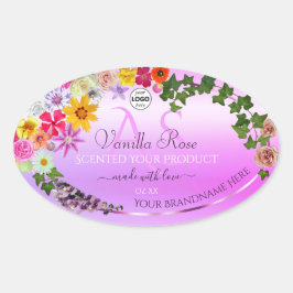 Florrosa Lila Produktetikett Monogramm und Logo Ovaler Aufkleber