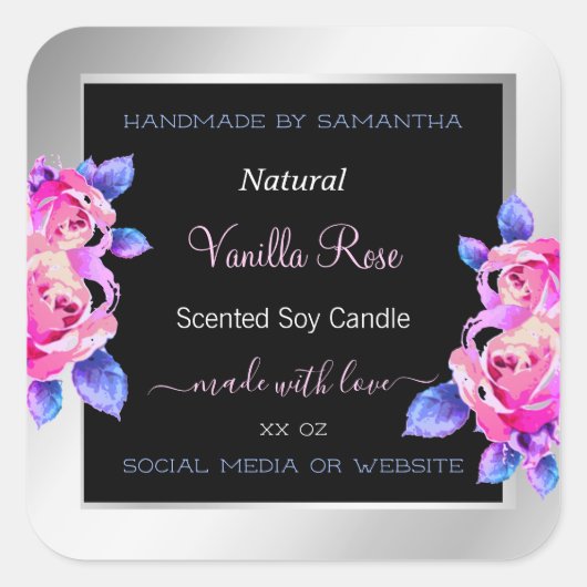 Florrosa Lila Silberverpackungsmarken Quadratischer Aufkleber (Vorderseite)