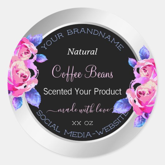 Florrosa Lila Silberverpackungsmarken Runder Aufkleber (Vorderseite)