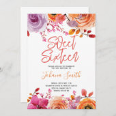 Florrosa Orange 16 . Geburtstag Geburtstag Einladung (Vorne/Hinten)