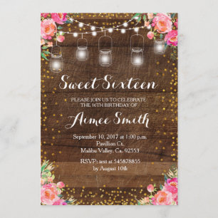 Florrosa Rustikale Sweet 16 Geburtstagskarte Einladung