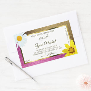 Florrosa und goldfarbene Glitzer Rechteckiger Aufkleber