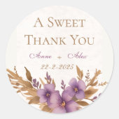 Flory Theme Wedding Sticker Lila & Gold (Vorderseite)