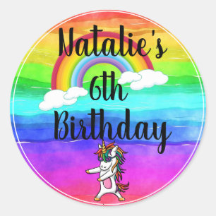 Floss Dance Unicorn Rainbow Birthday Runder Aufkleber