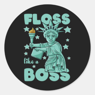 Floss wie eine Boss-Statue der Freiheit 4. Juli vo Runder Aufkleber