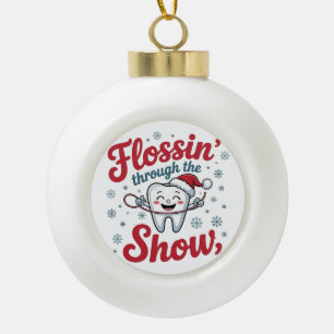 Flossing durch den Schnee Lustiges Xmas Weihnachte Keramik Kugel-Ornament